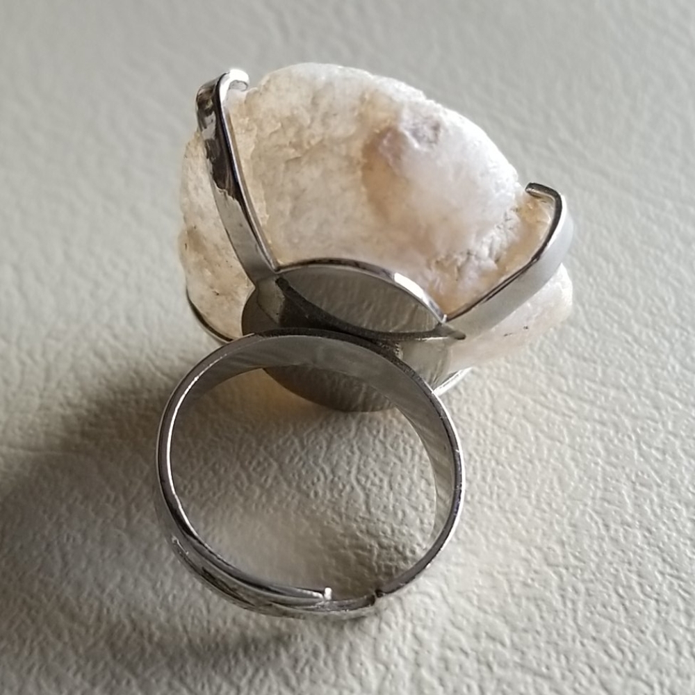 Natural Druzy Agate Crystal Stone Adjustable Statement Ring - Picture 14 of 16